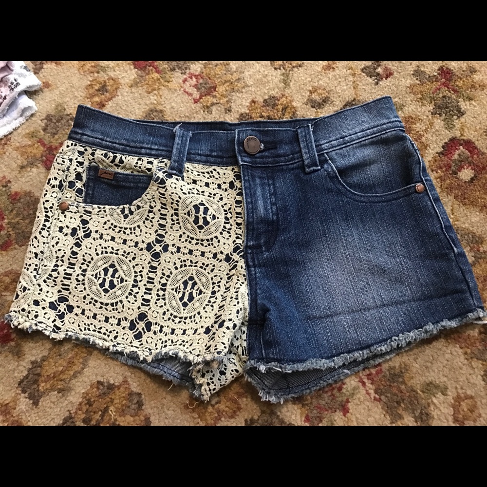 Jean shorts. Half denim, Half lace